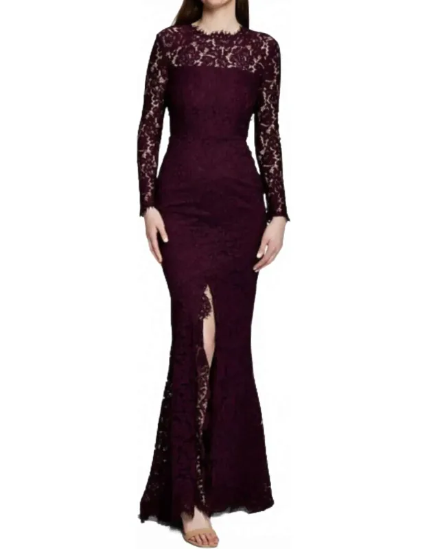 Angie Fig Lace Open Back Long Sleeve Gown