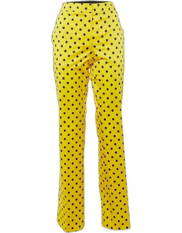 Yellow Polka Dot Cotton Straight Fit Trousers