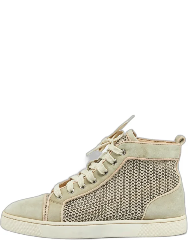 Woven Fabric And Leather High Top Sneakers