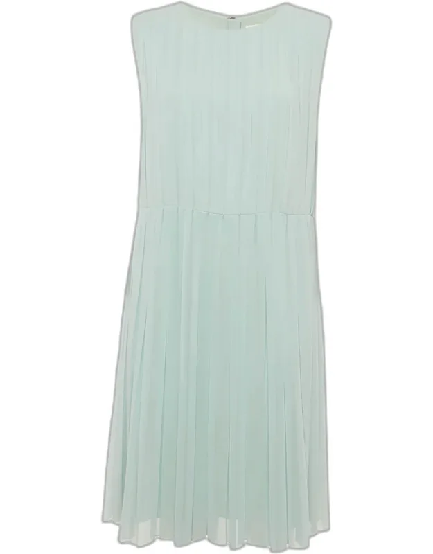 Light Blue Georgette Pleated Sleeveless Short Dress