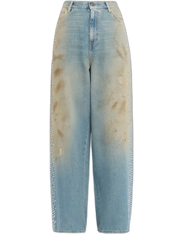 Journey Wide-leg Distressed Embellished Jeans