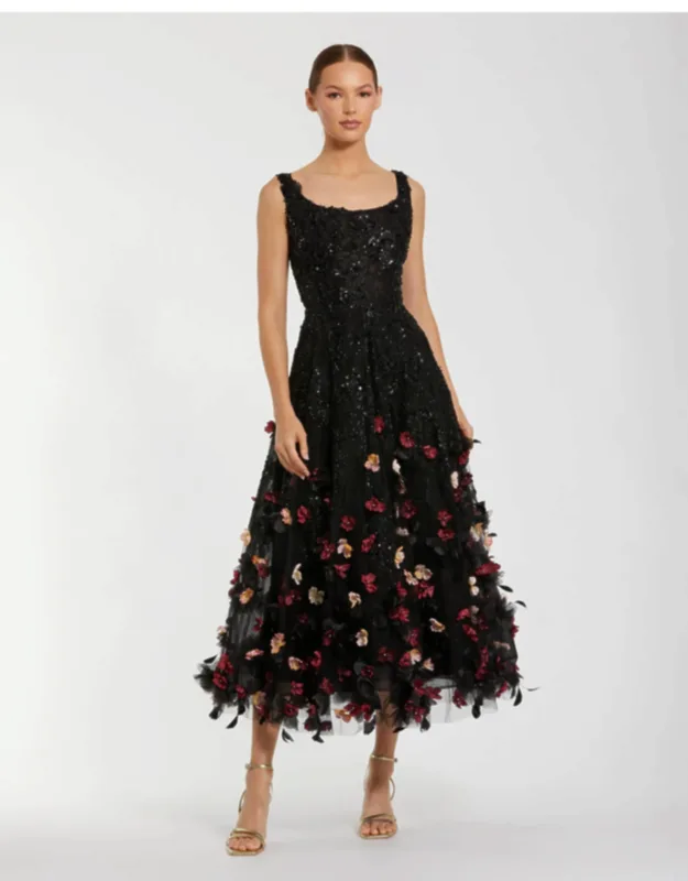Sleeveless Beaded Wedding Guest Midi Dress With 3d Flowers