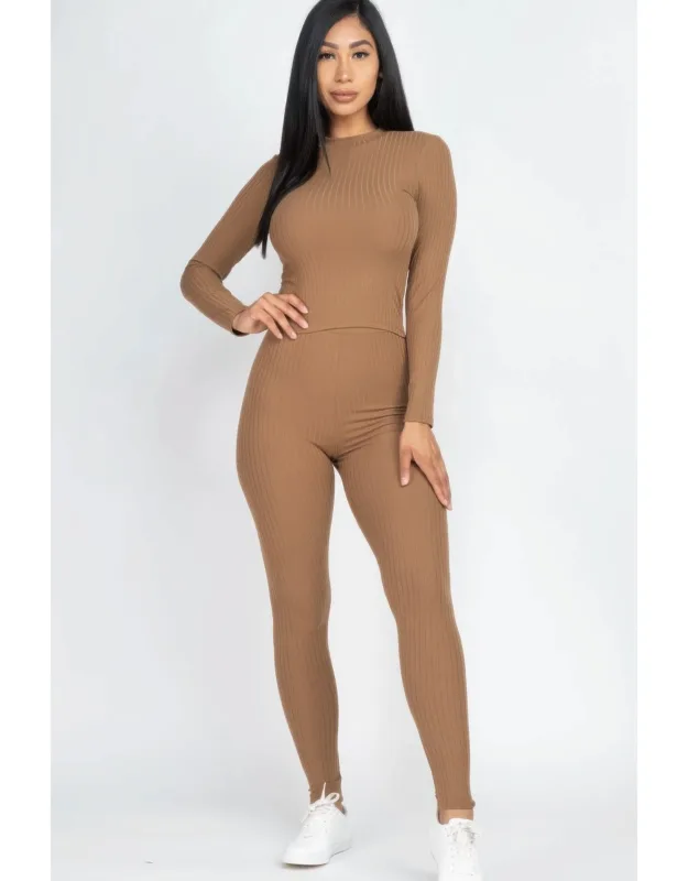 Ribbed Mock Neck Long Sleeve Top & Leggings Set