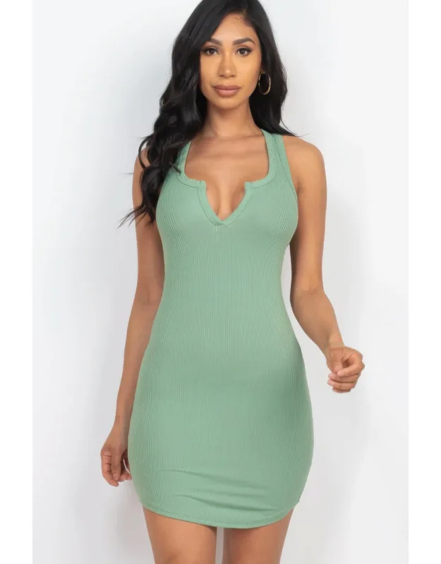 Ribbed Split Neck Tank Mini Dress