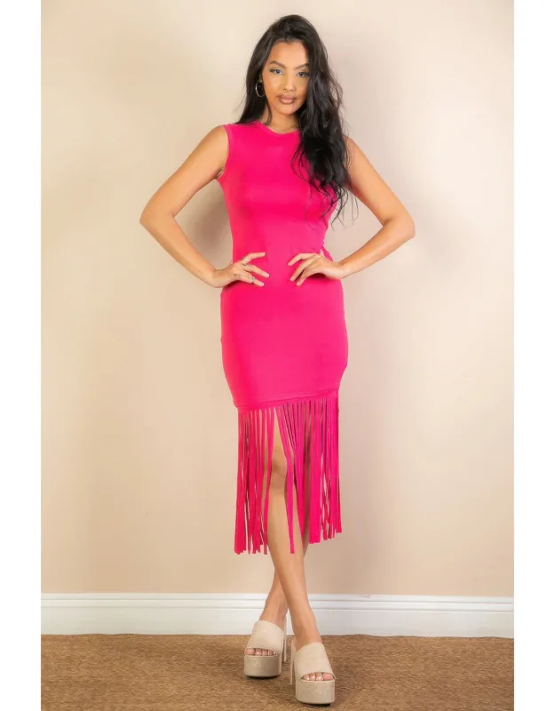 Sleeveless Fringe Midi Dress
