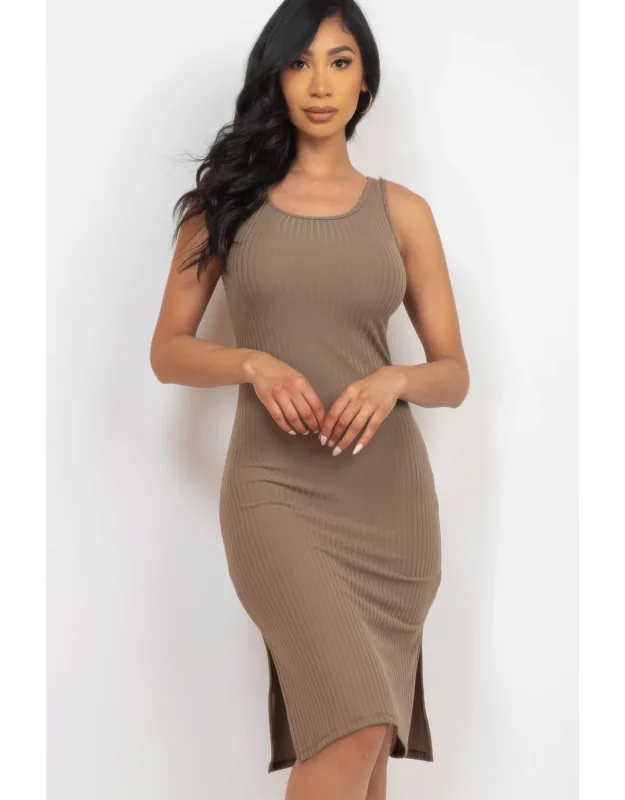 Ribbed Side Slit Tank Midi Dress