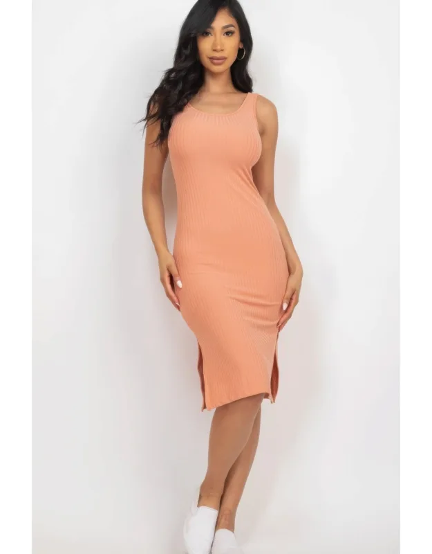 Ribbed Side Slit Tank Midi Dress