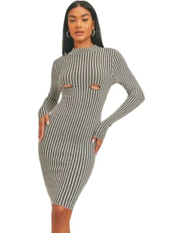 Long Sleeve Stripe Print Midi Dress