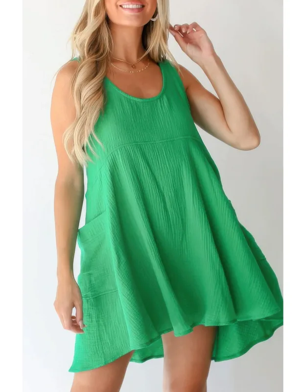 U Neck Backless Sleeveless Mini Pocket Dress