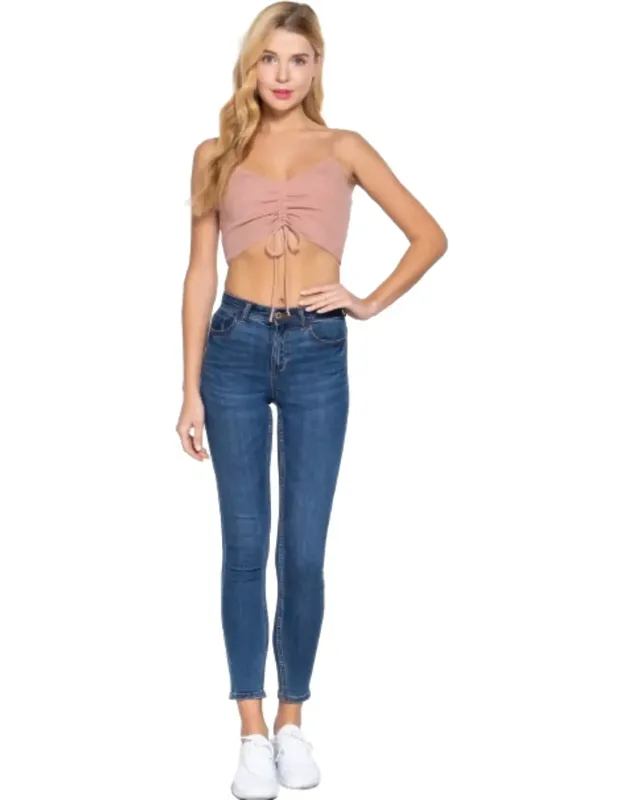 Ruched Detail Sweater Knit Crop Cami Top