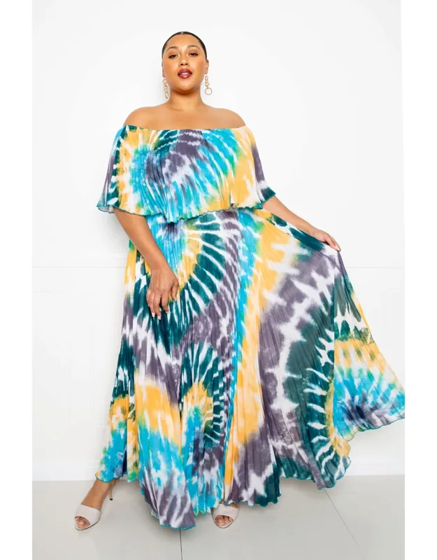 Off Shoulder Pleated Maxi Dress