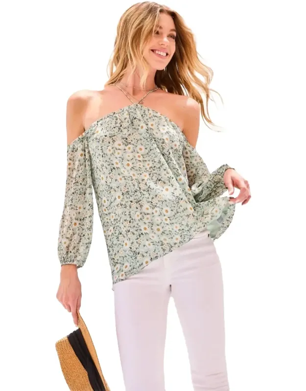 Strap Halter Neck Balloon Sleeve Floral Print Top