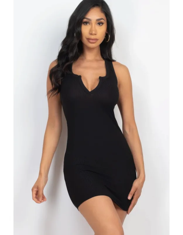 Ribbed Split Neck Tank Mini Dress