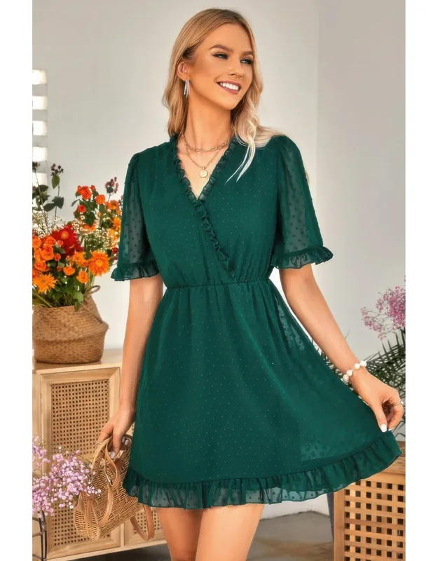 Ruffle Hem Swiss Dot Midi Dress