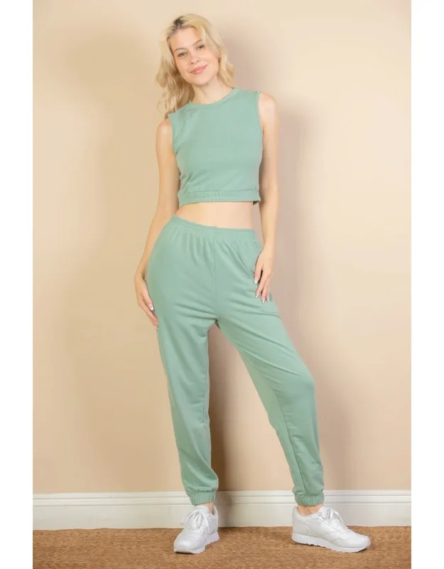 French Terry Elastic Waist Tank Top & Joggers Set