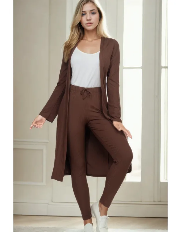 Ribbed Long Cardigan & Leggings Set
