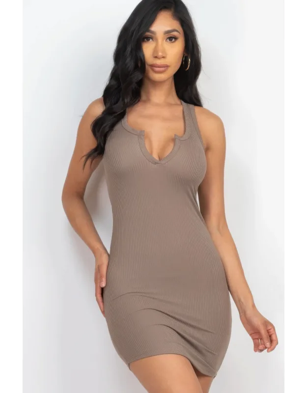 Ribbed Split Neck Tank Mini Dress