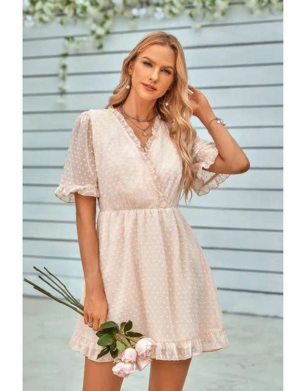 Ruffle Hem Swiss Dot Midi Dress