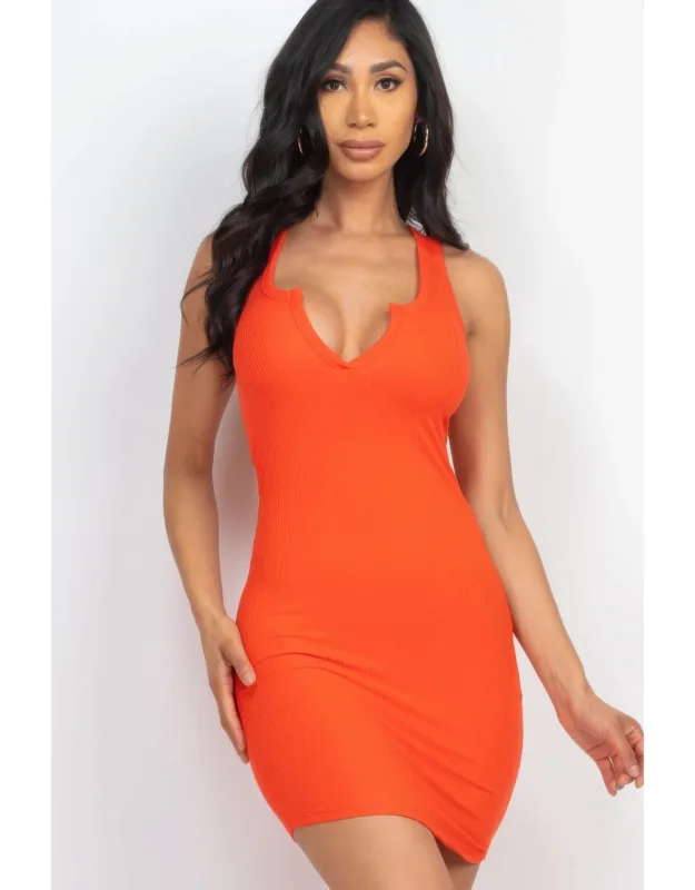 Ribbed Split Neck Tank Mini Dress