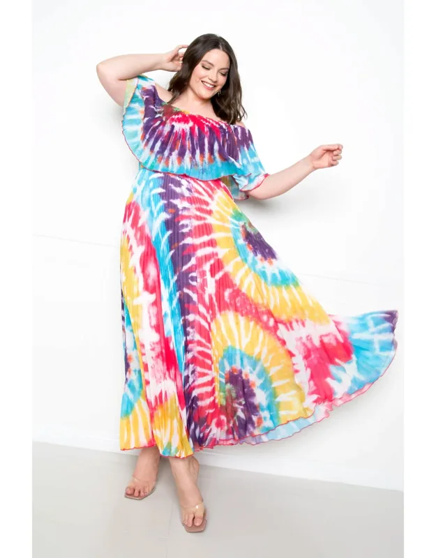 Off Shoulder Pleated Maxi Dress