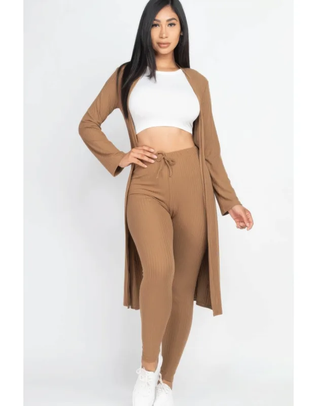 Ribbed Long Cardigan & Leggings Set