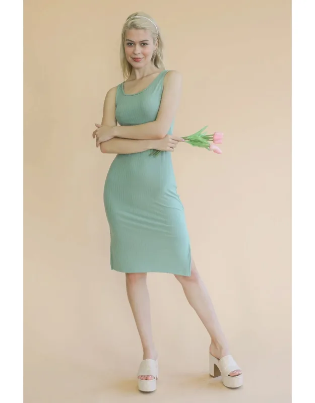 Ribbed Side Slit Tank Midi Dress