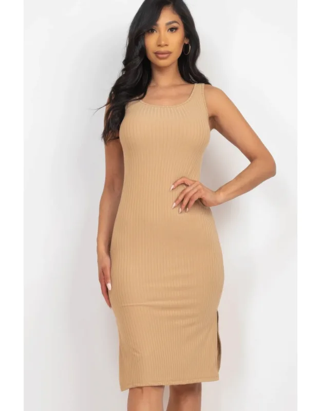 Ribbed Side Slit Tank Midi Dress