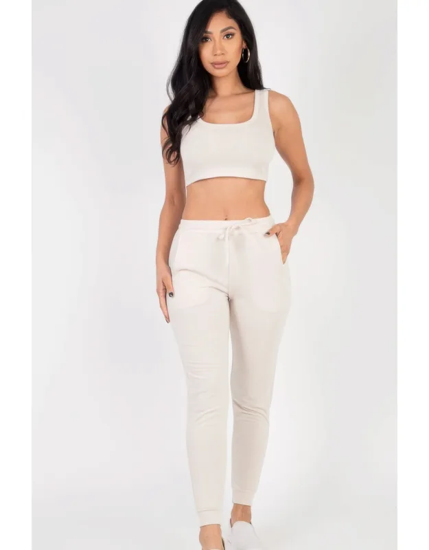 French Terry Cropped Tank Top & Joggers Set