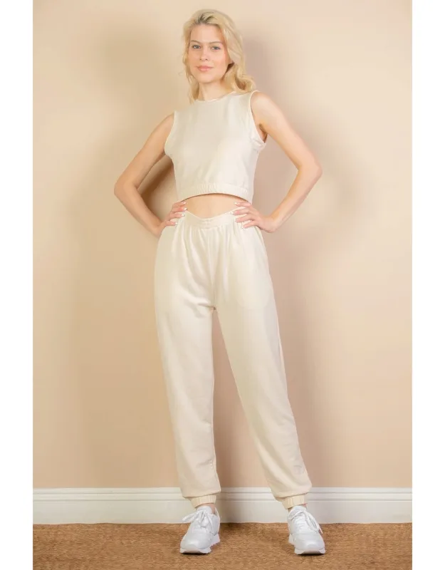 French Terry Elastic Waist Tank Top & Joggers Set
