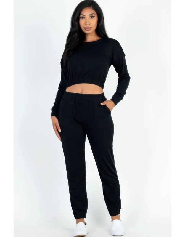 French Terry Elastic Waist Pullover & Joggers Set