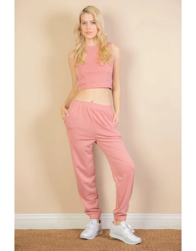 French Terry Elastic Waist Tank Top & Joggers Set