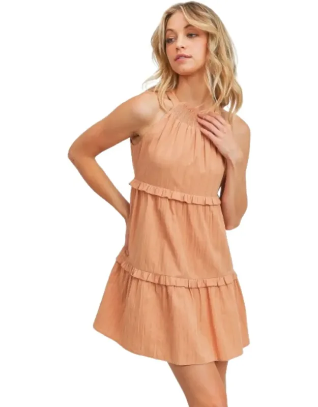 Textured Woven Fabric Tiered Dress