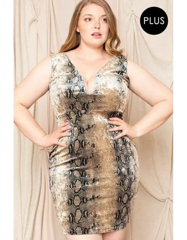 Velour Snake Print Mini Dress