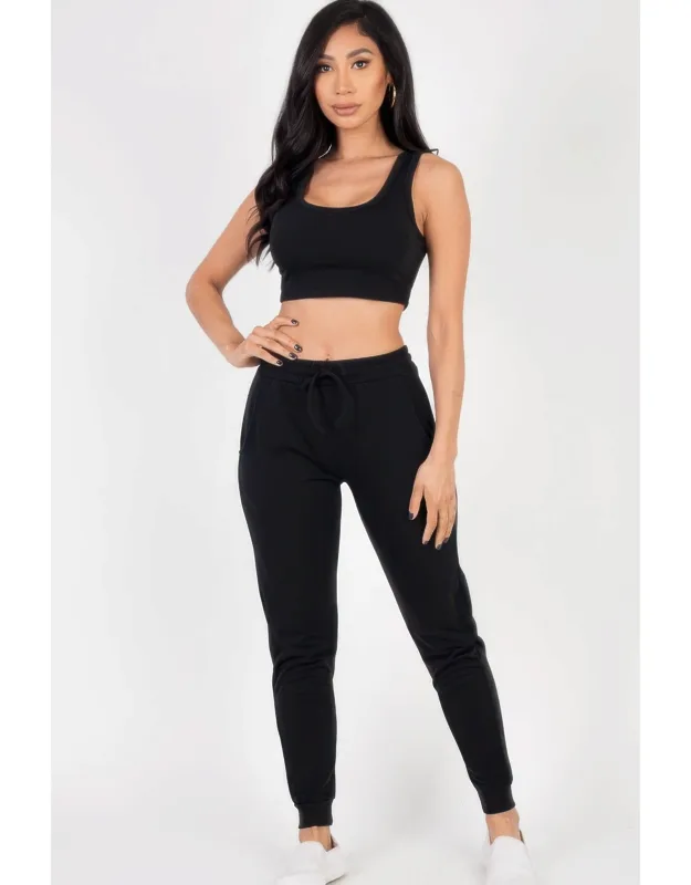 French Terry Cropped Tank Top & Joggers Set