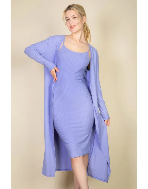 Ribbed Cardigan & Cami Midi Bodycon Dress