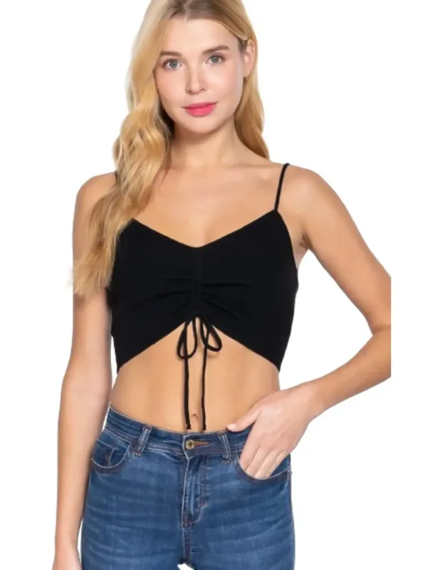 Ruched Detail Sweater Knit Crop Cami Top