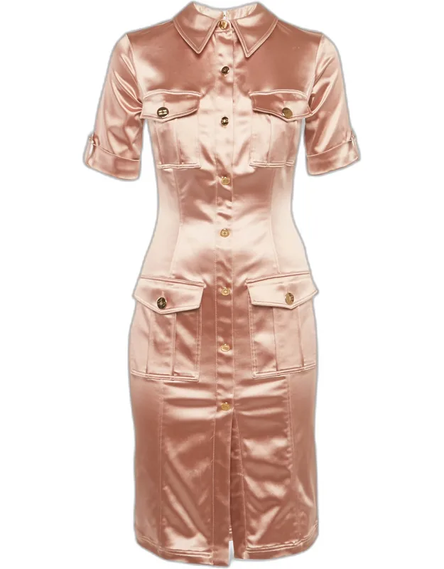 Satin Button Front Mini Shirt Dress