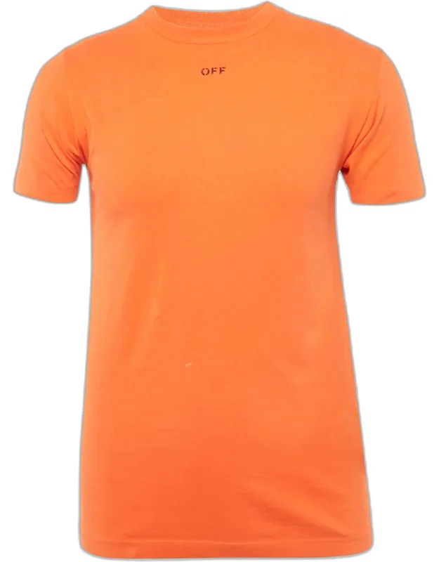 Orange Logo Print Cotton Crew Neck T-shirt