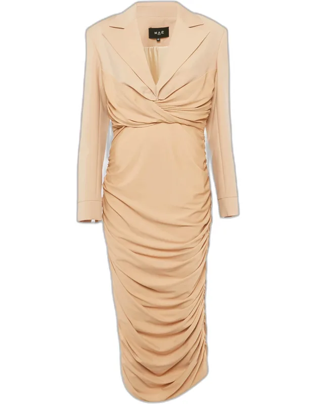 Wool Blend And Jersey Ruched Midi Dress