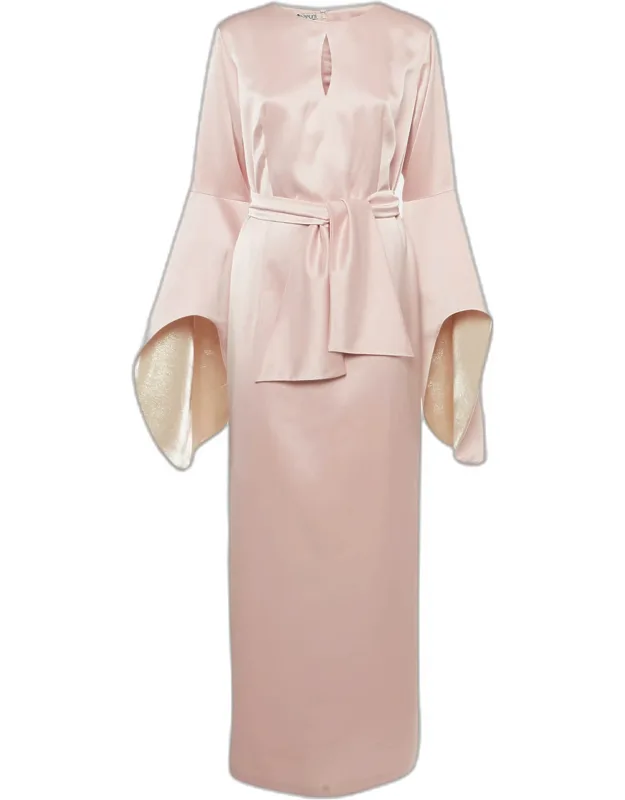 Satin Sleeve Detail Belted Alchemilla Maxi Dress