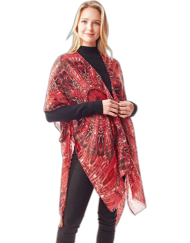 Peacock Feather Printed Ruana Poncho