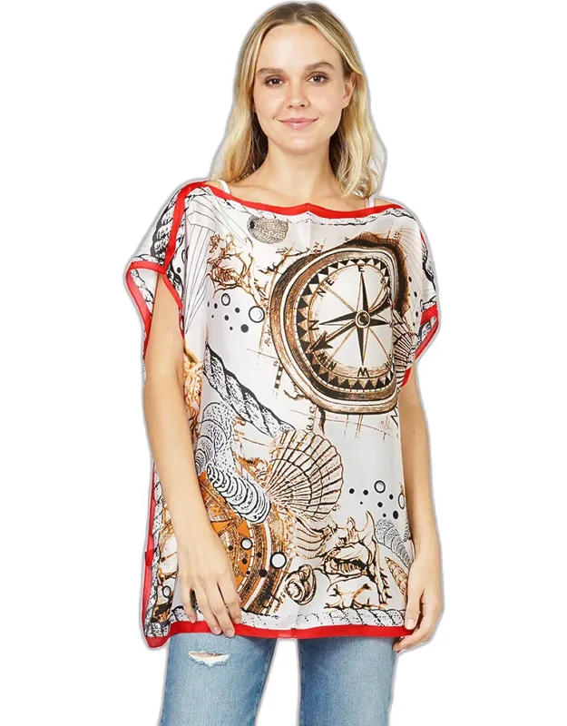 Nautical Printed Satin Poncho