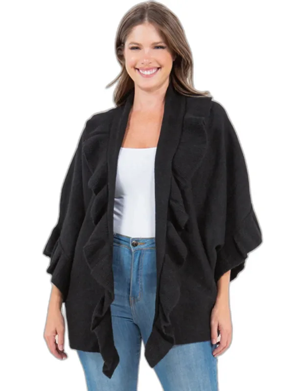 Ruffle Accent Kimono Poncho