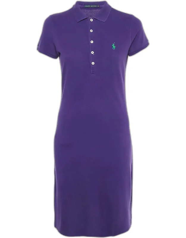Purple Logo Embroidered Cotton Mini Polo T-shirt Dress
