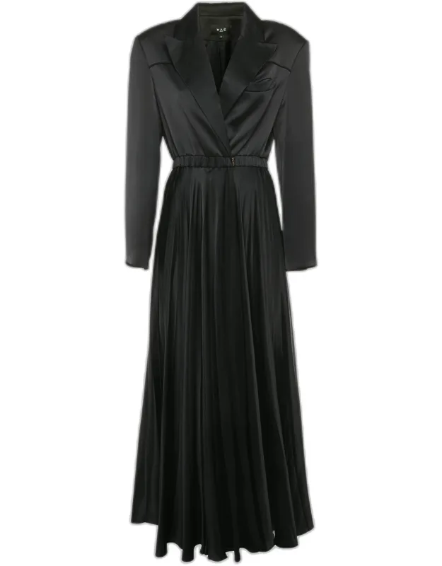 Satin Double Breasted Plisse Maxi Dress