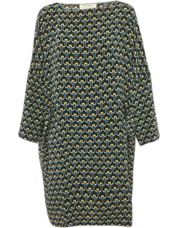 Multicolor Printed Silk Loose Fit Short Dress