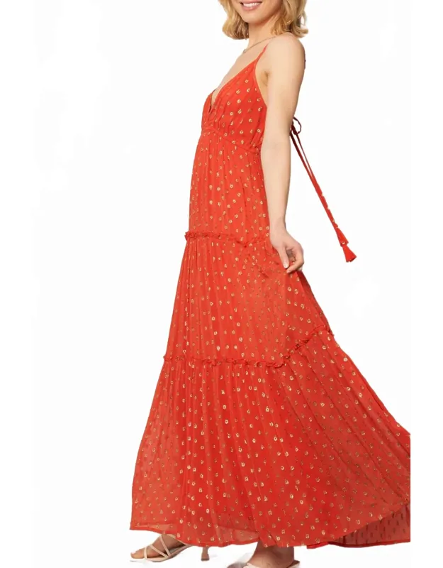 Metallic Polka Dot Sleeveless Maxi Dress