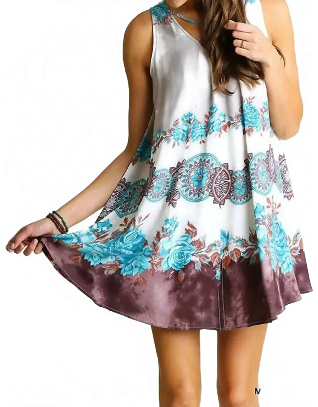 Floral Crossed Neck Sleeveless Dress