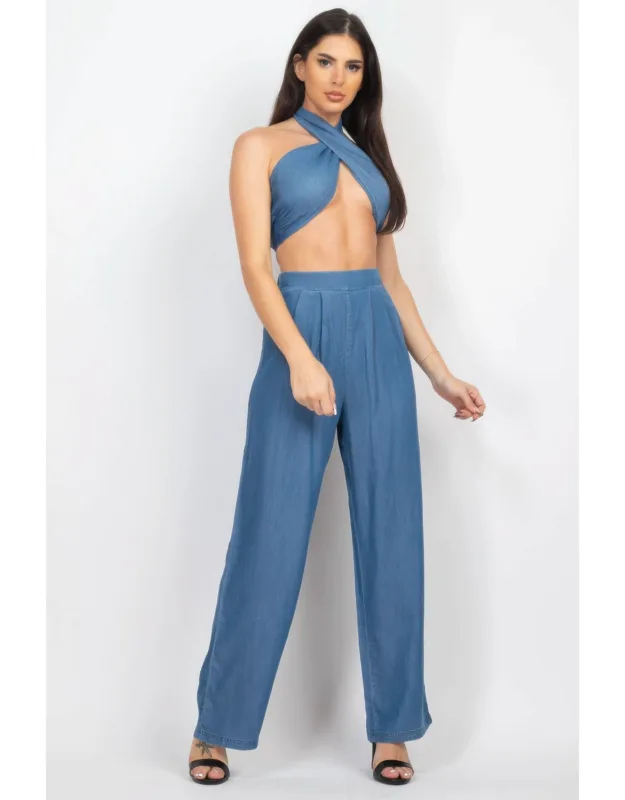 Tube Tied Top & Wide Pants Set