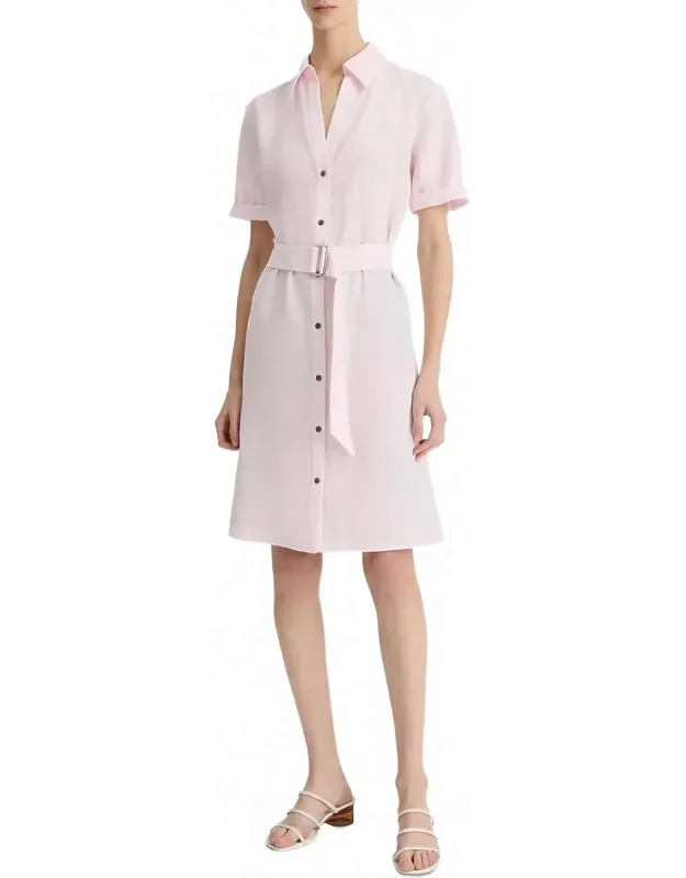 Cuffed Sleeve Belted Shirt Dress